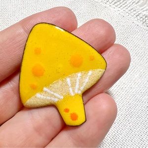 1970s VINTAGE Mushroom Groovy Handcrafted Enamel Metal Brooch Pin